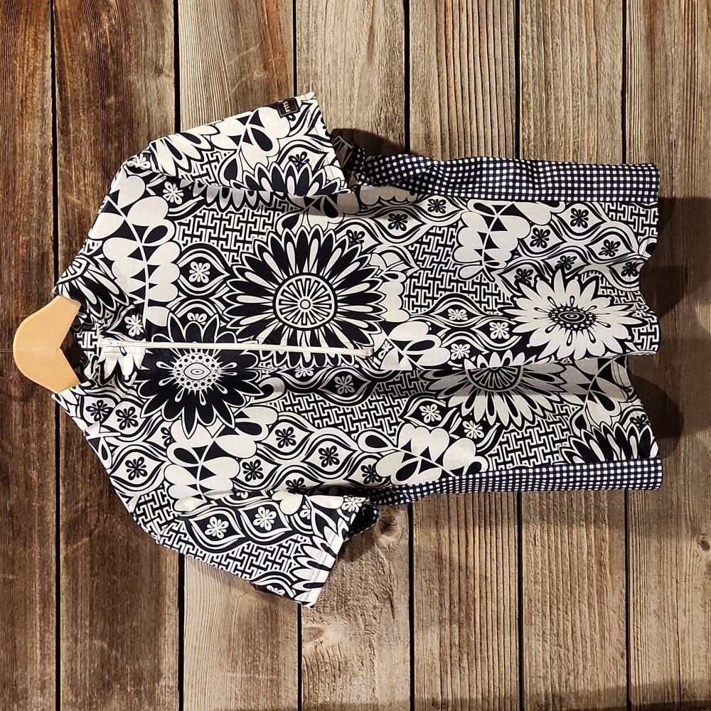 FITS Floral Black and White Equestrian Top